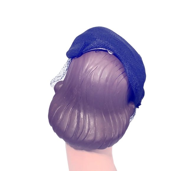 Navy Blue 1950s Vintage Draped Profile Hat With A Veil And Side Decoration - Picture 5 of 7